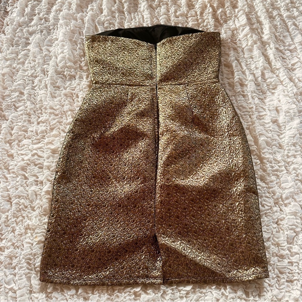 NWT Eight Sixty Black Gold Brocade Strapless Mini Dress Large Cocktail Party - Picture 5 of 9